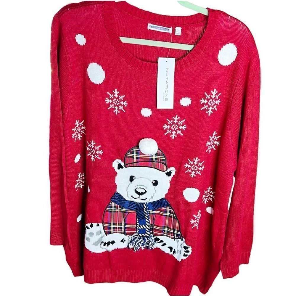 Notations Women's Ugly Polar Bear Christmas Sweater Plus Size NWT Size 3X